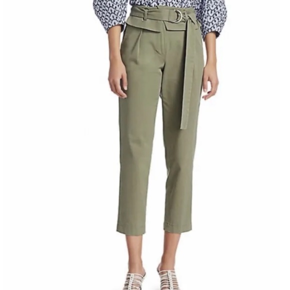 Derek Lam 10 Crosby Army Green Malia Paperbag Waist Straight Pants - Picture 1 of 9